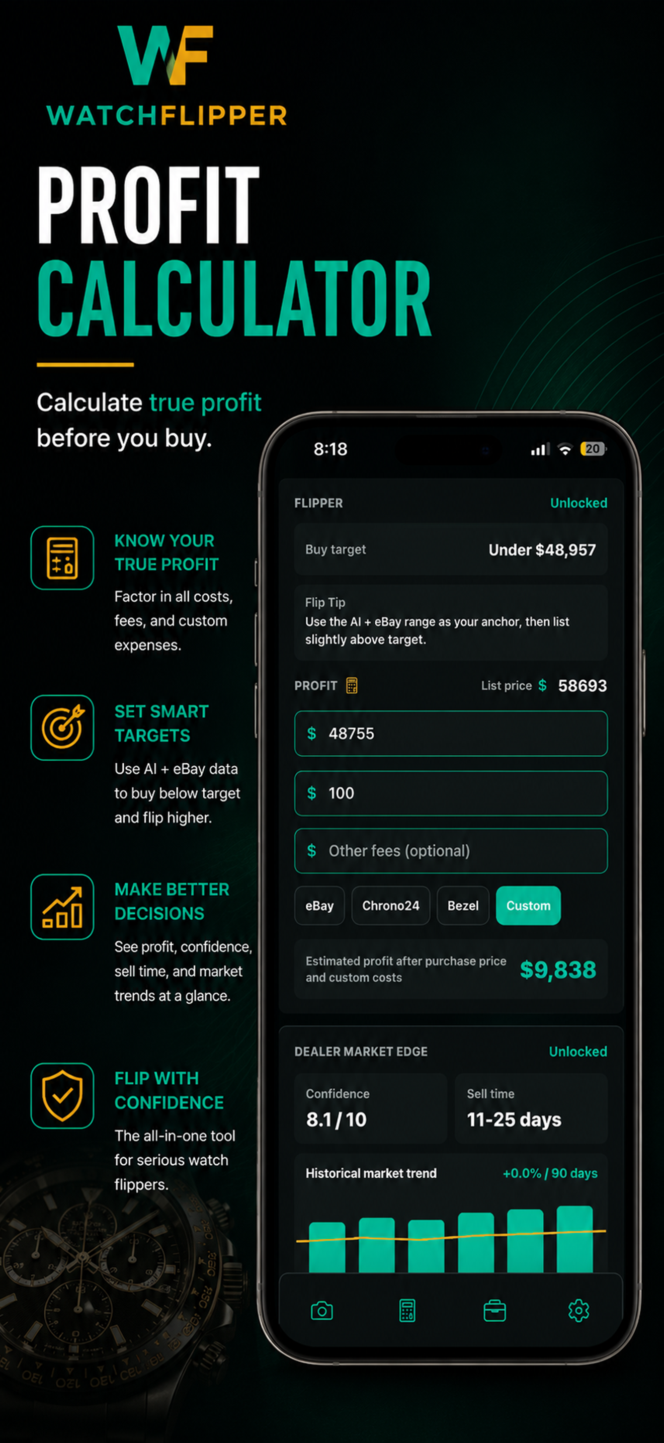 WatchFlipper profit calculator screen